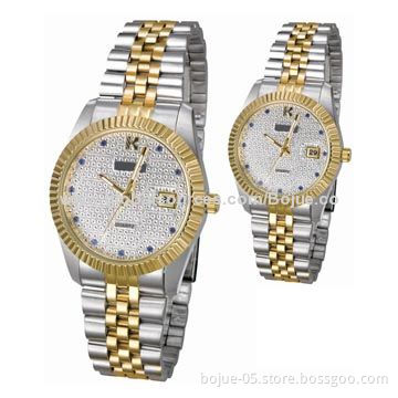 Lover's Stainless Steel Band Round Dial Watches with 3ATM Waterproof